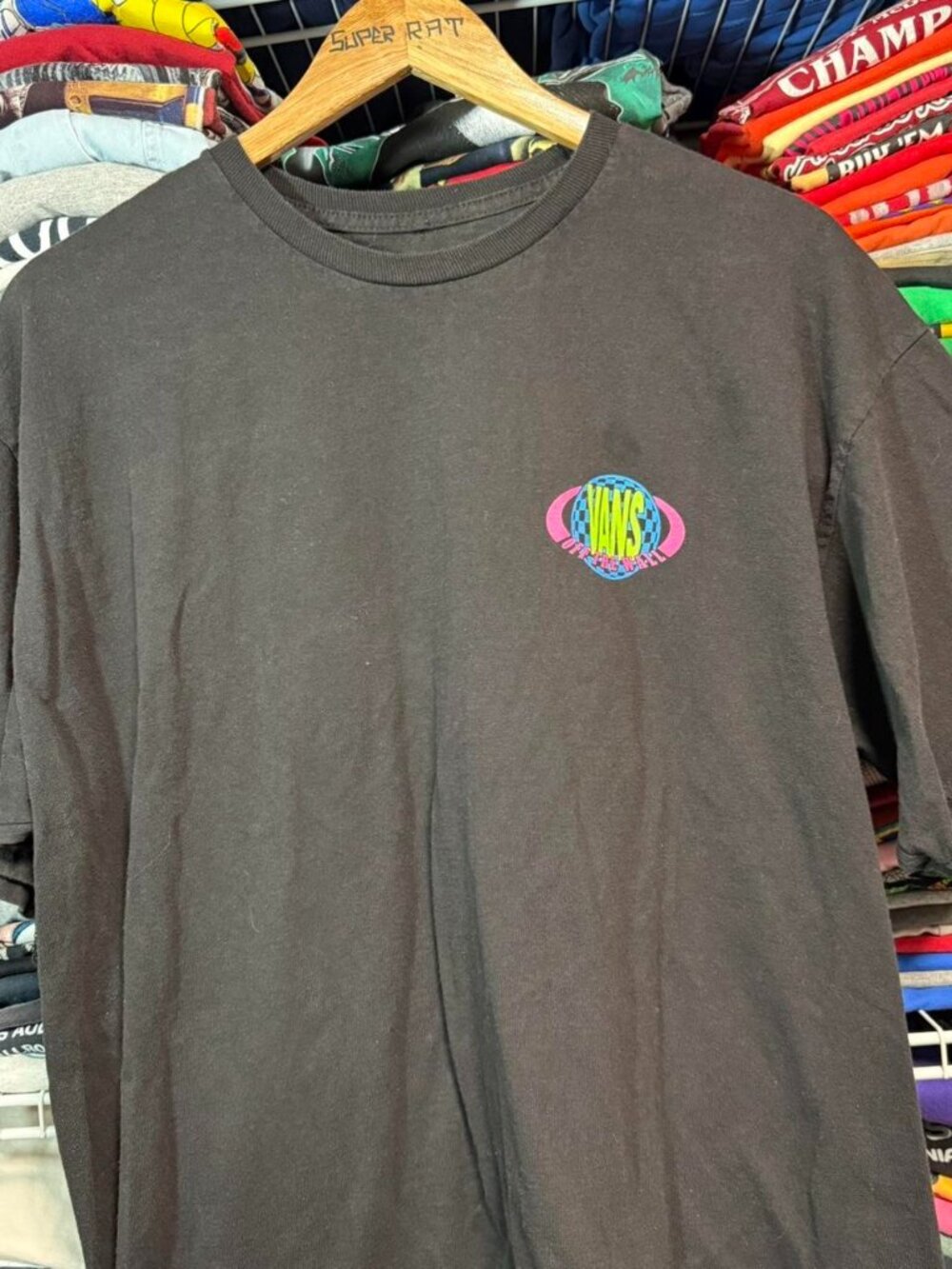 Vans skateboard shoe checkerboard planet graphic t shirt black